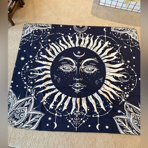 Celestial Sun Wall Tapestry - Navy and White